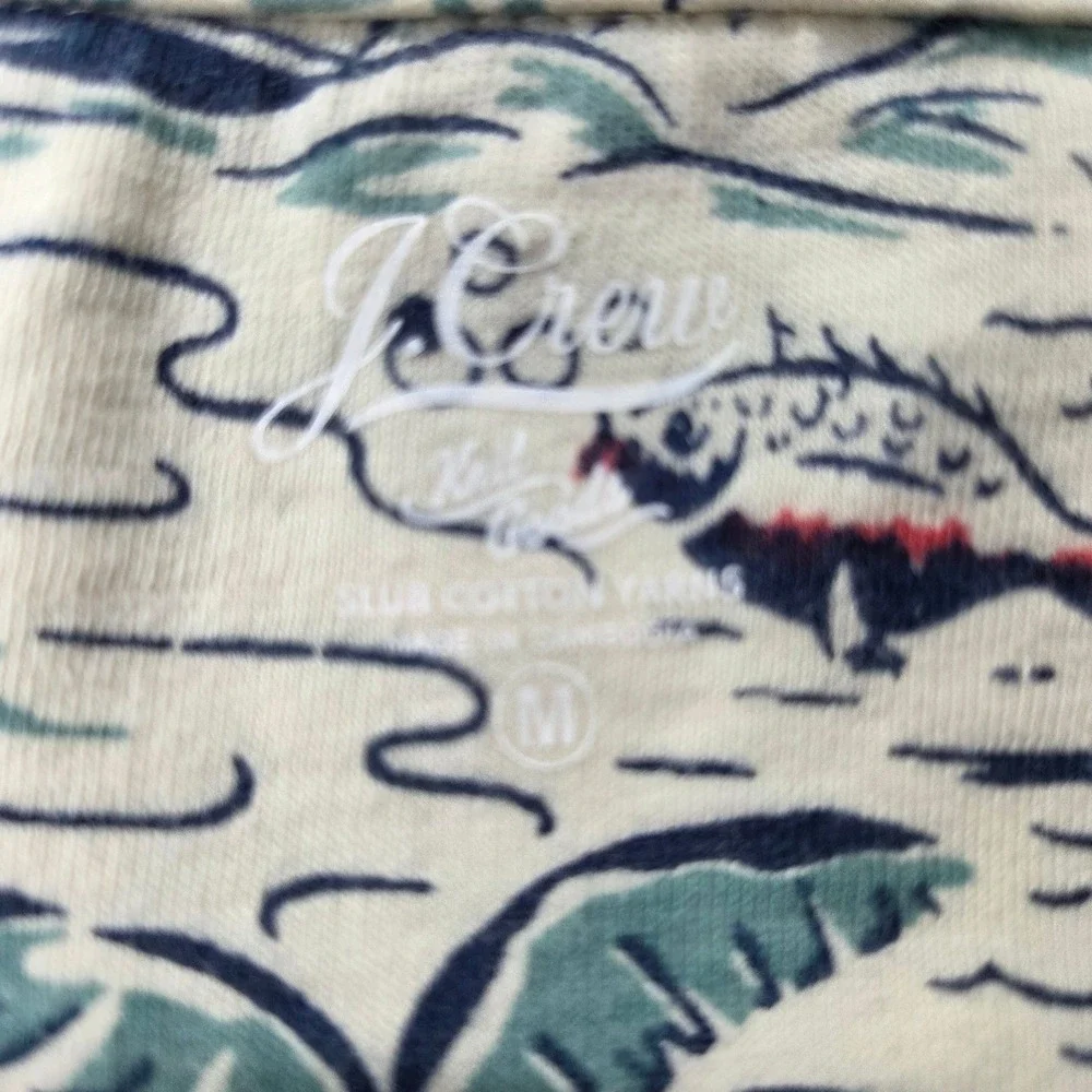 J Crew Loop Collar Shirt Men Slub Cotton Hawaiian Print Short Sleeve Button Up M